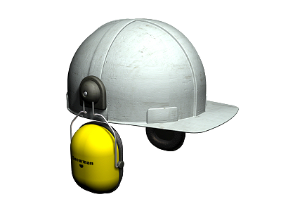 Juego de orejeras, acopladas a cascos de protección, con atenuación acústica de 32 dB.