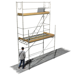 Estructura de protección de paso peatonal bajo andamio de fachada sin visera