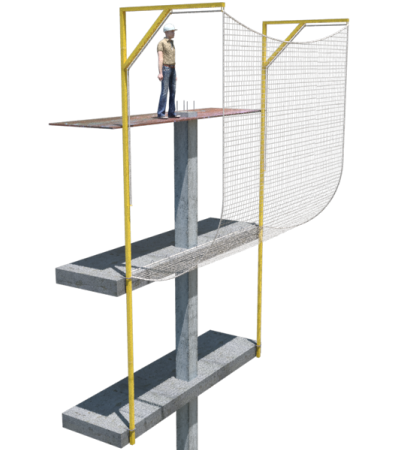 Sistema V de red de seguridad colocada verticalmente con soportes tipo horca