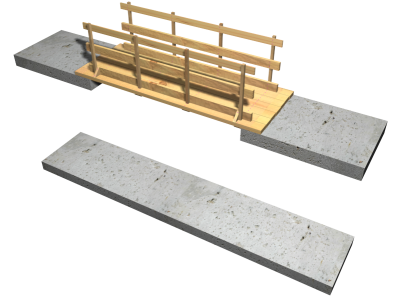 Pasarela de circulación de madera apoyada en la estructura, para protección de paso peatonal entre dos puntos de la estructura situados al mismo nivel Pasarela de circulación de madera apoyada en la estructura, para protección de paso peatonal entre dos puntos de la estructura situados al mismo nivel