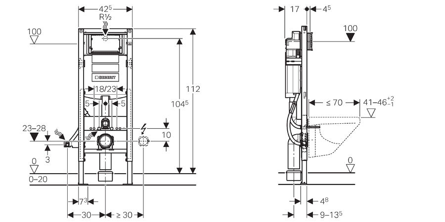 Sobre bastidor autoportante de 1120 mm de altura, para discapacitados