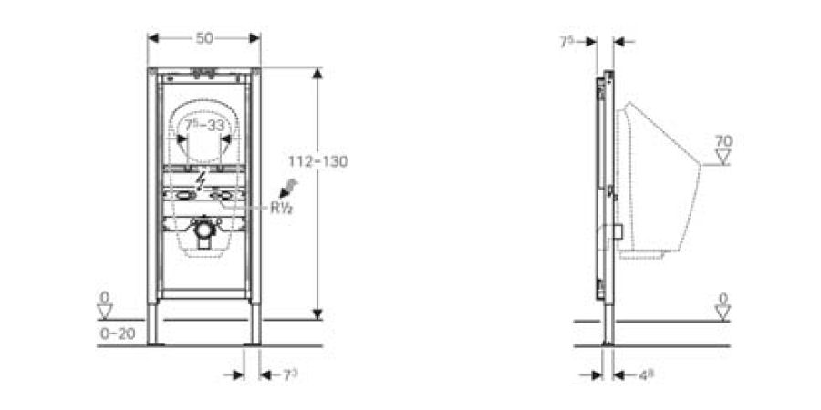 De altura ajustable entre 1120 y 1300 mm, para sistema de descarga visto